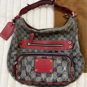 Gucci Red Leather and Monogram Canvas Bag